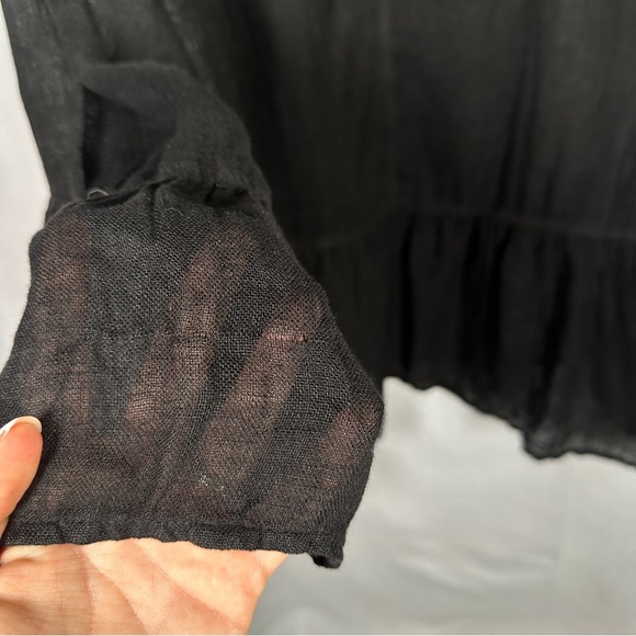 Kleen 100% Linen Peplum Blouse Boho Lagenlook Black Size L Bell Sleeves - Picture 8 of 8
